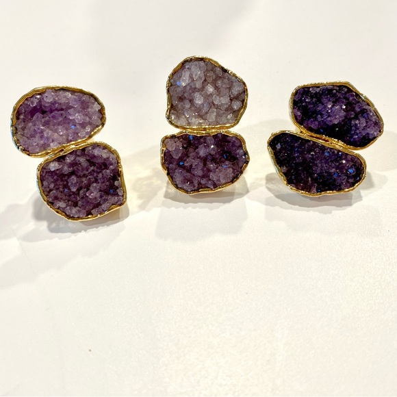 Amethyst Druzy 14k Gold Plated Ring NWT - Picture 3 of 9